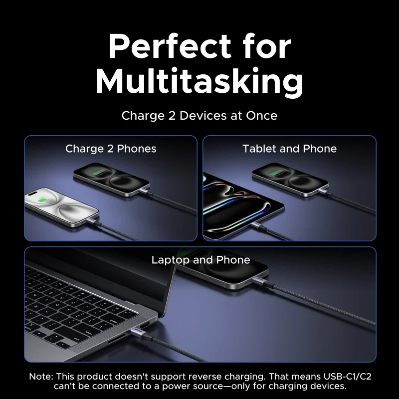 UGREEN 75733 140W 2-in-1 USB-C to Dual USB-C Fast Charging Cable 2m, PD 3.0 5A, Nylon Braided - Image 4