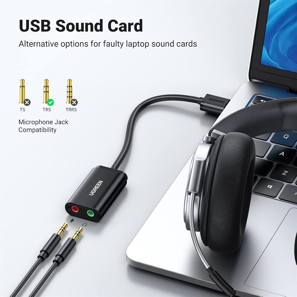UGREEN External Sound Card Jack USB Adapter for Computer - Black - Image 5