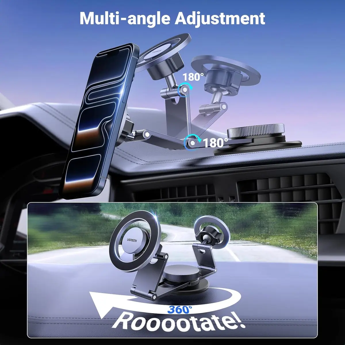 UGREEN MagSafe Compatible Magnetic Car Mount 360 Rotation Phone Holder - Image 2