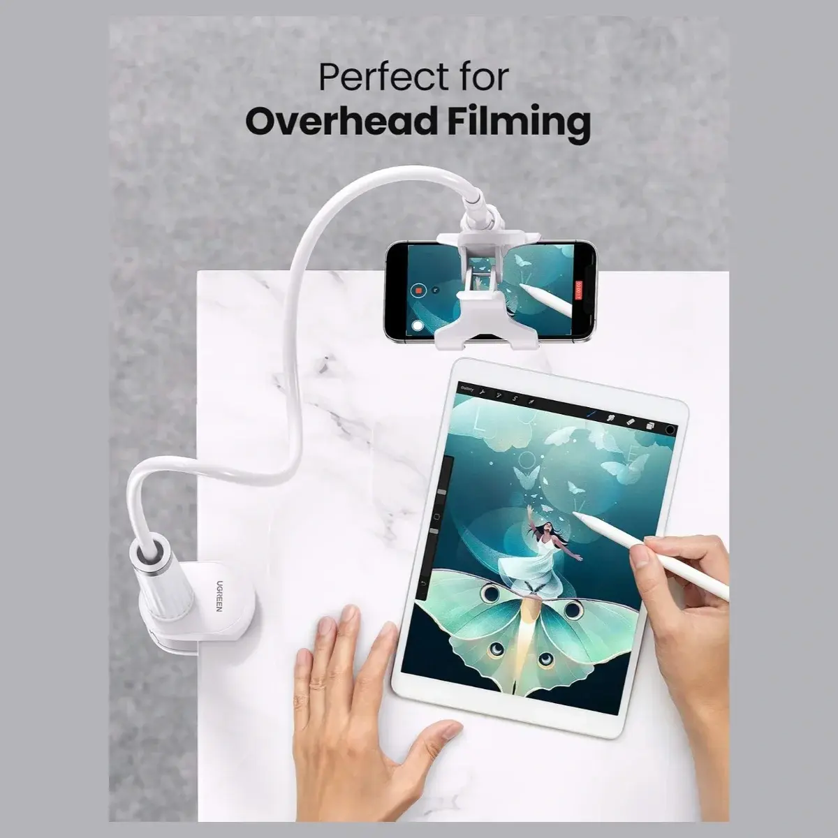 UGREEN Gooseneck Phone Holder for Desk and Bed - White - Image 6